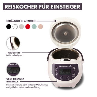 Digitaler Mini Reiskocher + Reishunger Kochbuch